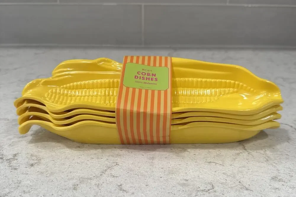 Set of 4 Corn on the Cob Trays Dishes Holders Yellow Heavyweight Melamine NEW